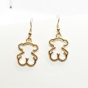Earrings Kawaii Teddy Bear Silhouette Gold Tone Cute Sweet Minimalist Jewelry